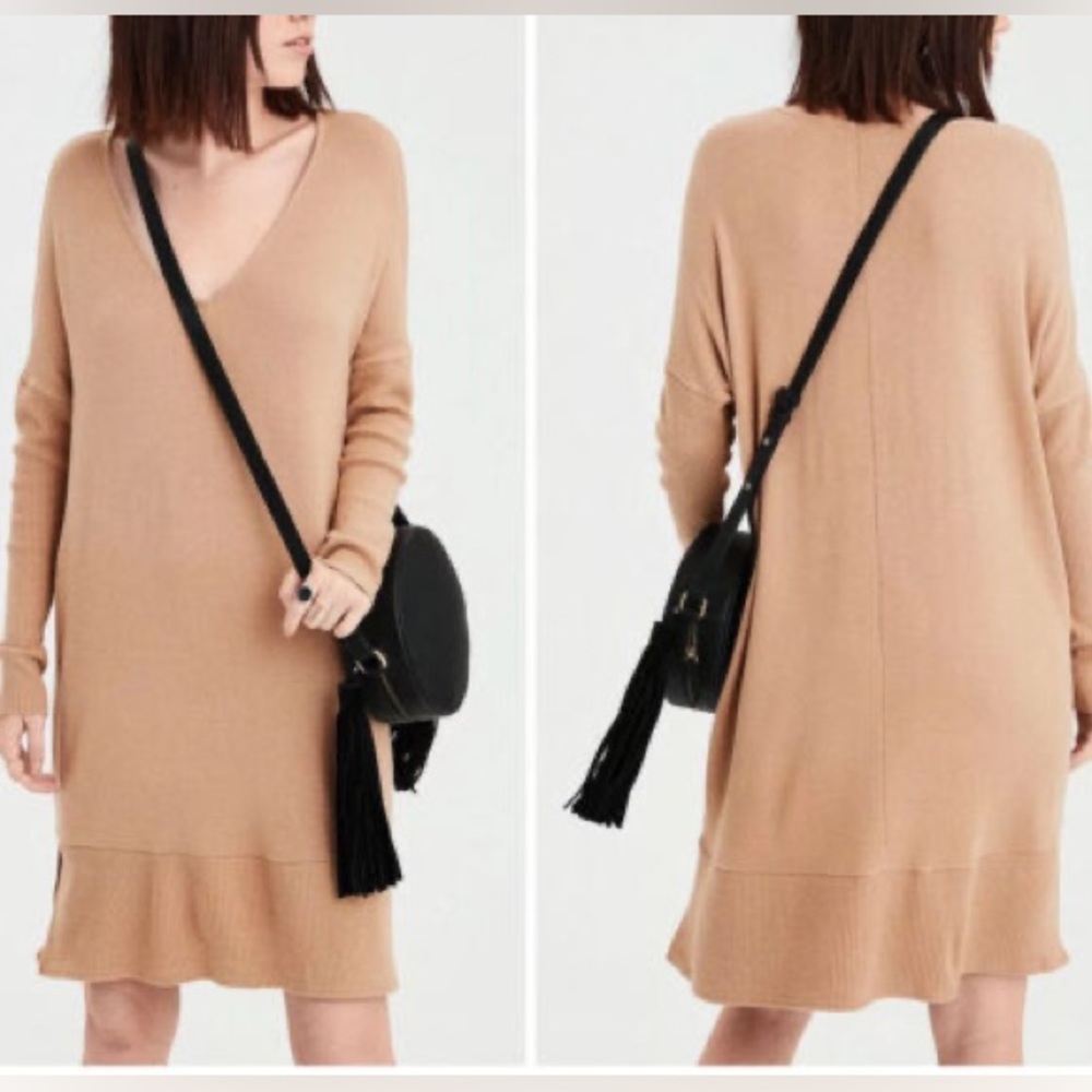 American Eagle Sweater Dress Long Sleeve Tan NWT